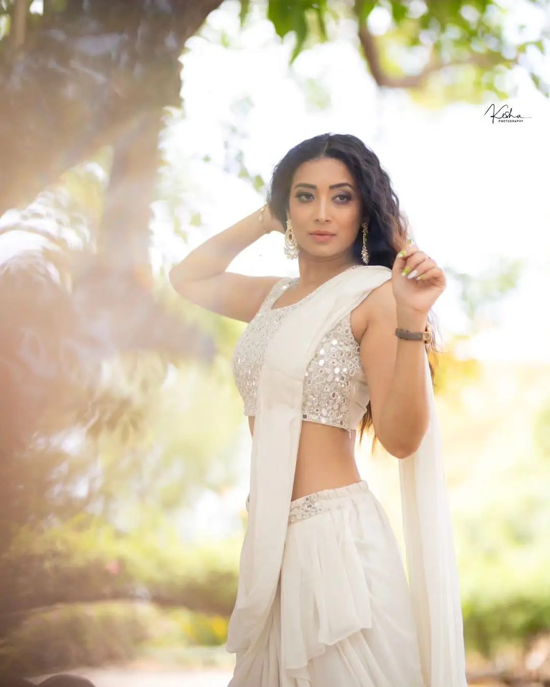 ETV Actress Bhanu Sri Stills in Beautiful White Lehenga Choli